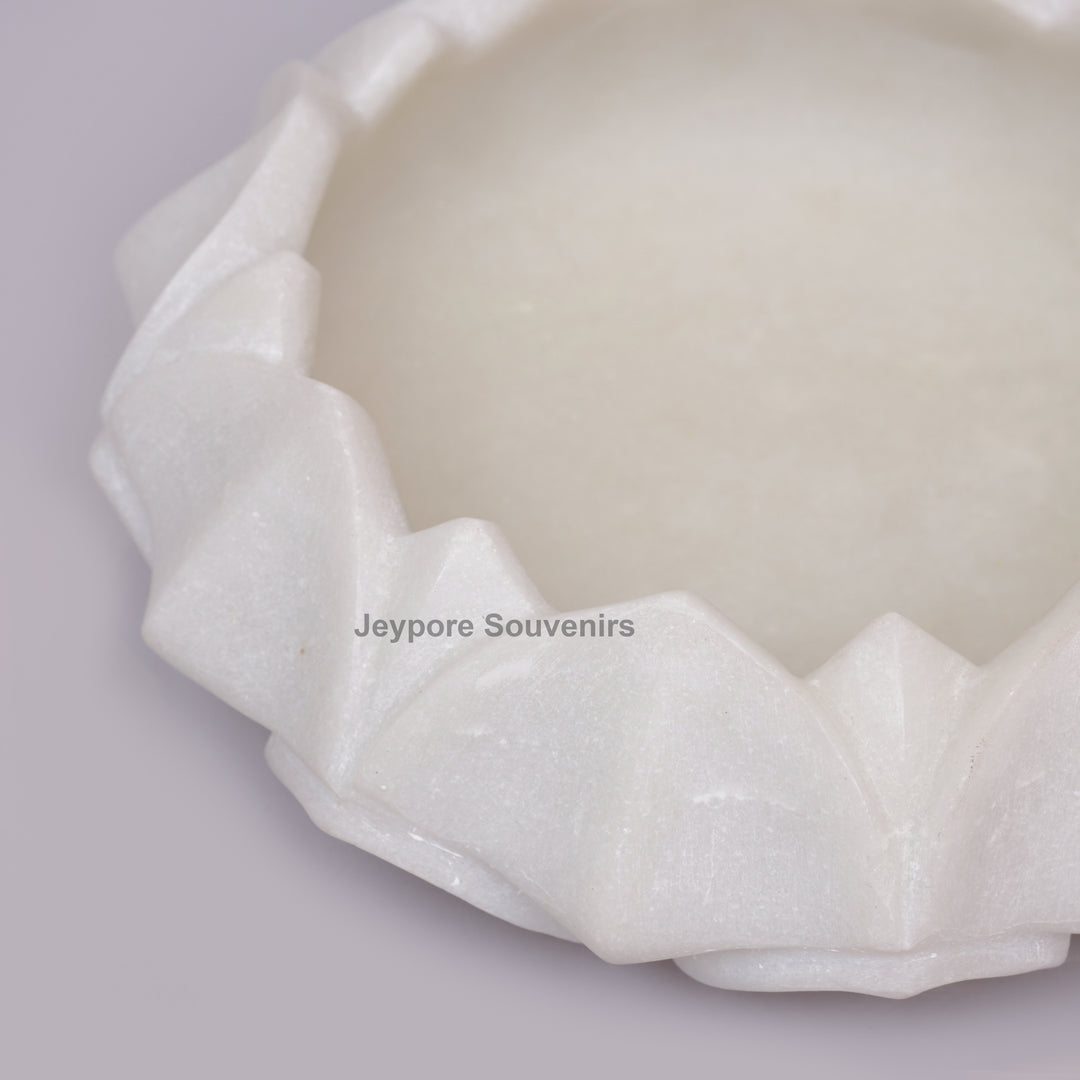 Handcrafted White Marble Petal Design Lotus Urli Bowl