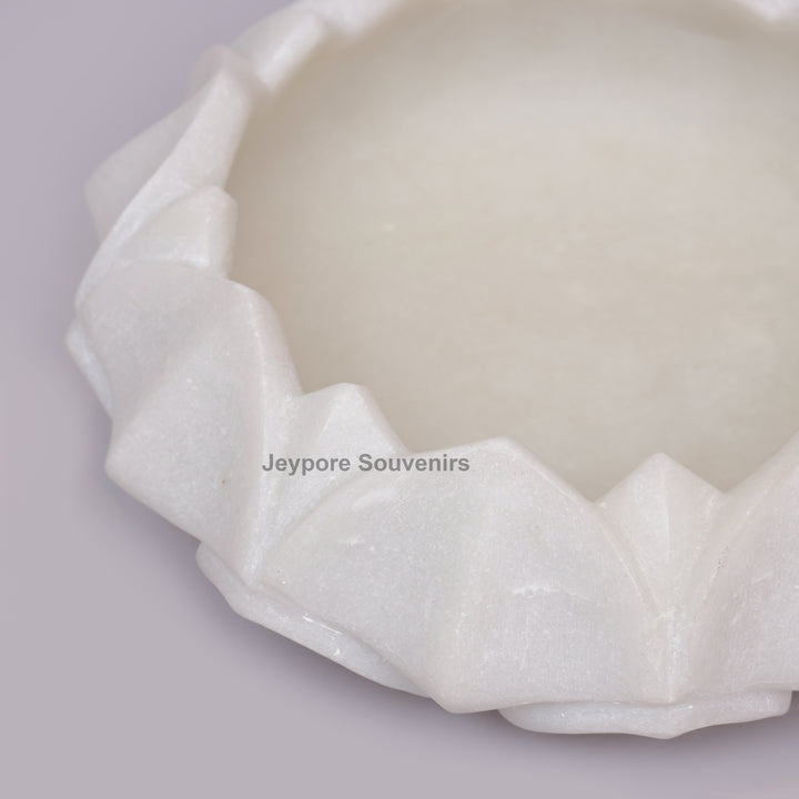 Handcrafted White Marble Petal Design Lotus Urli Bowl