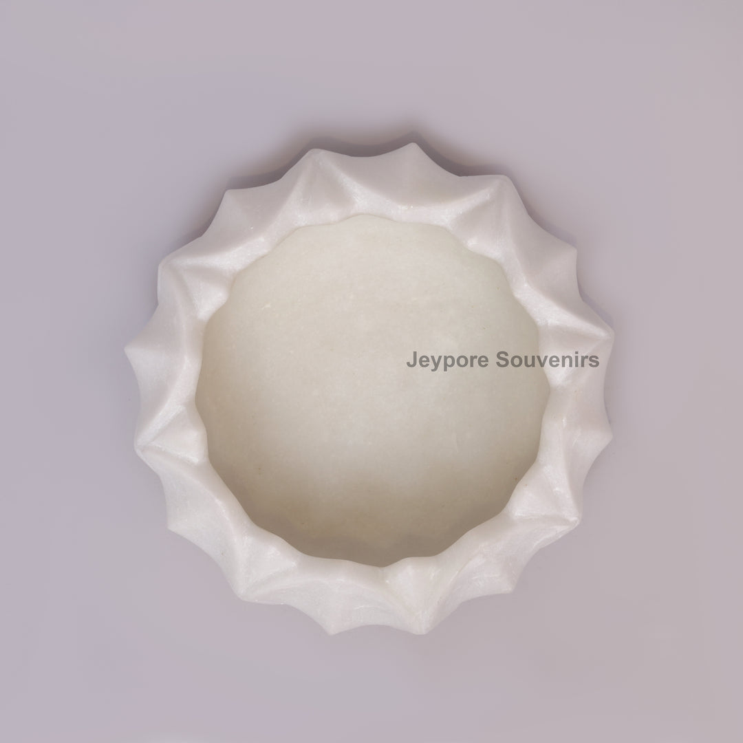 Handcrafted White Marble Petal Design Lotus Urli Bowl