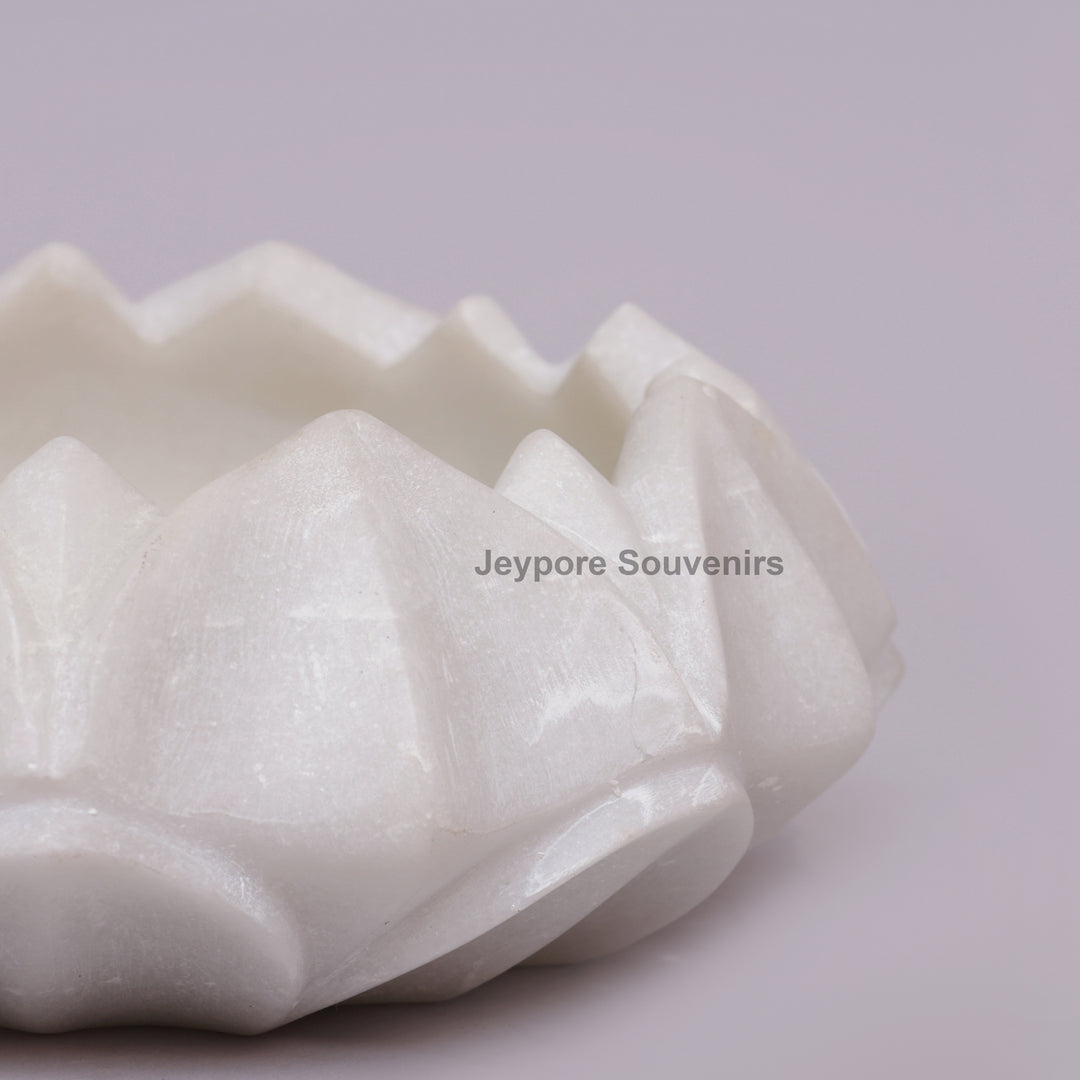 Handcrafted White Marble Petal Design Lotus Urli Bowl