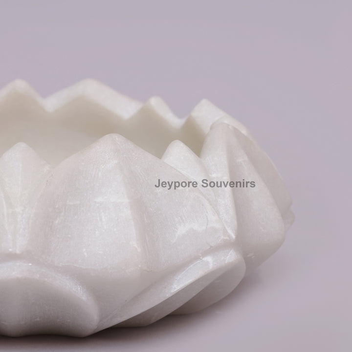 Handcrafted White Marble Petal Design Lotus Urli Bowl