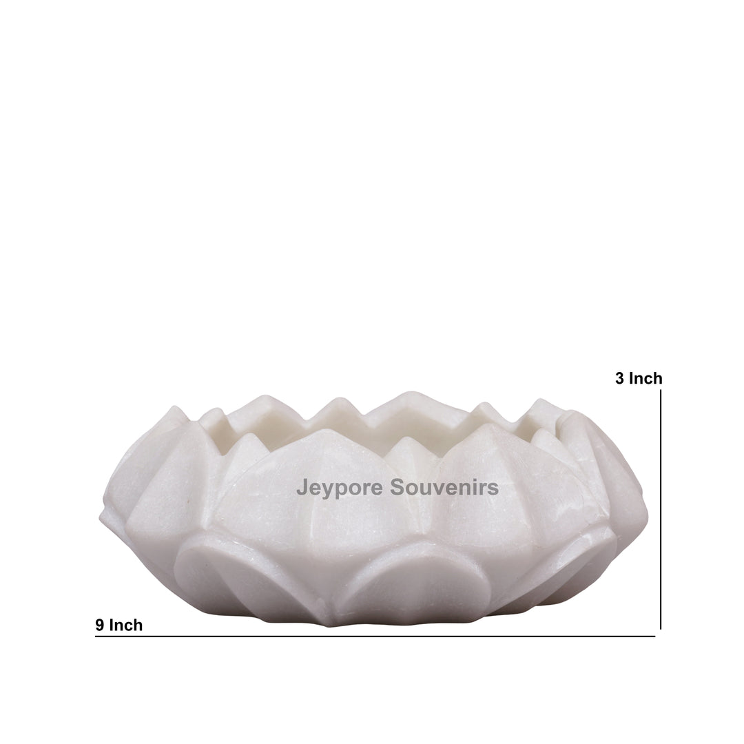 Handcrafted White Marble Petal Design Lotus Urli Bowl