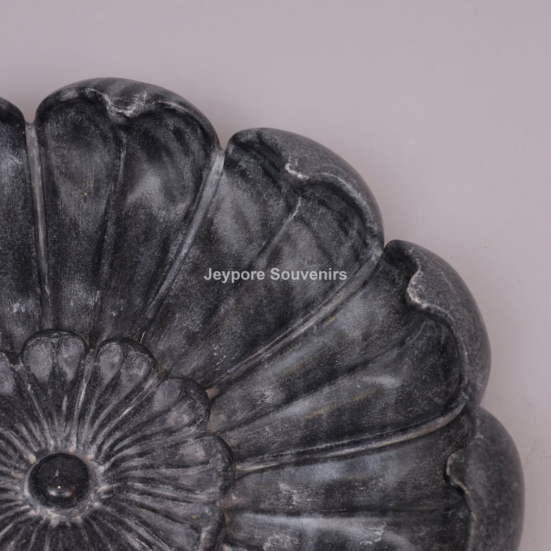 Handcrafted Black Marble Lotus Urli Bowl With Sculpted Petal Design