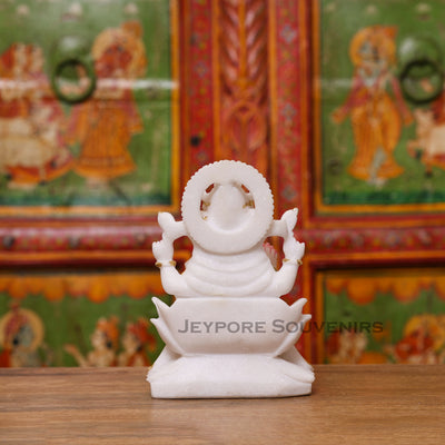 8" Pure White Marble Handmade Ganesha Statue for Home Temple & Office