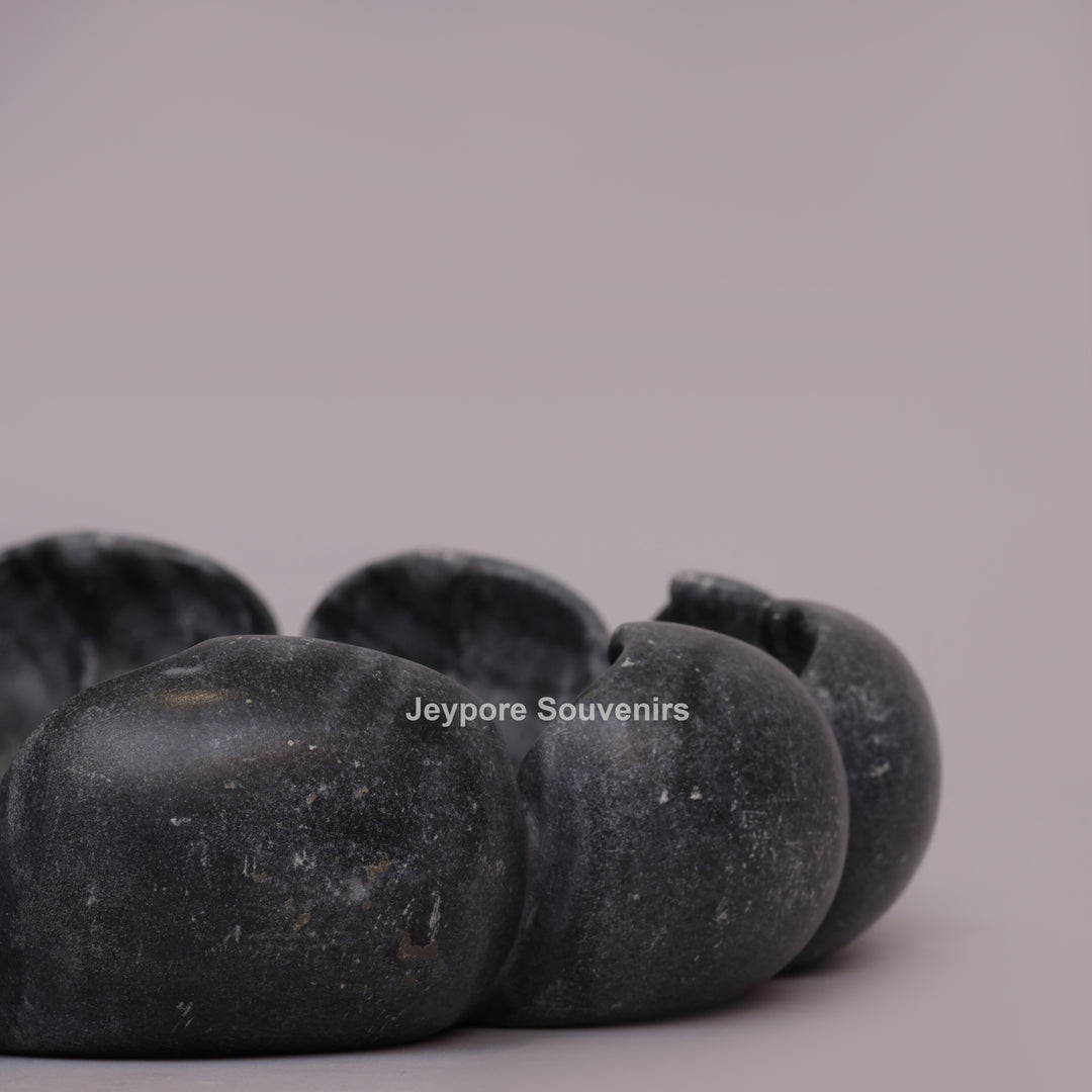 Handcrafted Black Marble Lotus Urli Bowl With Sculpted Petal Design