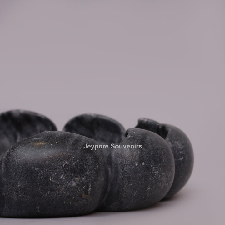 Handcrafted Black Marble Lotus Urli Bowl With Sculpted Petal Design