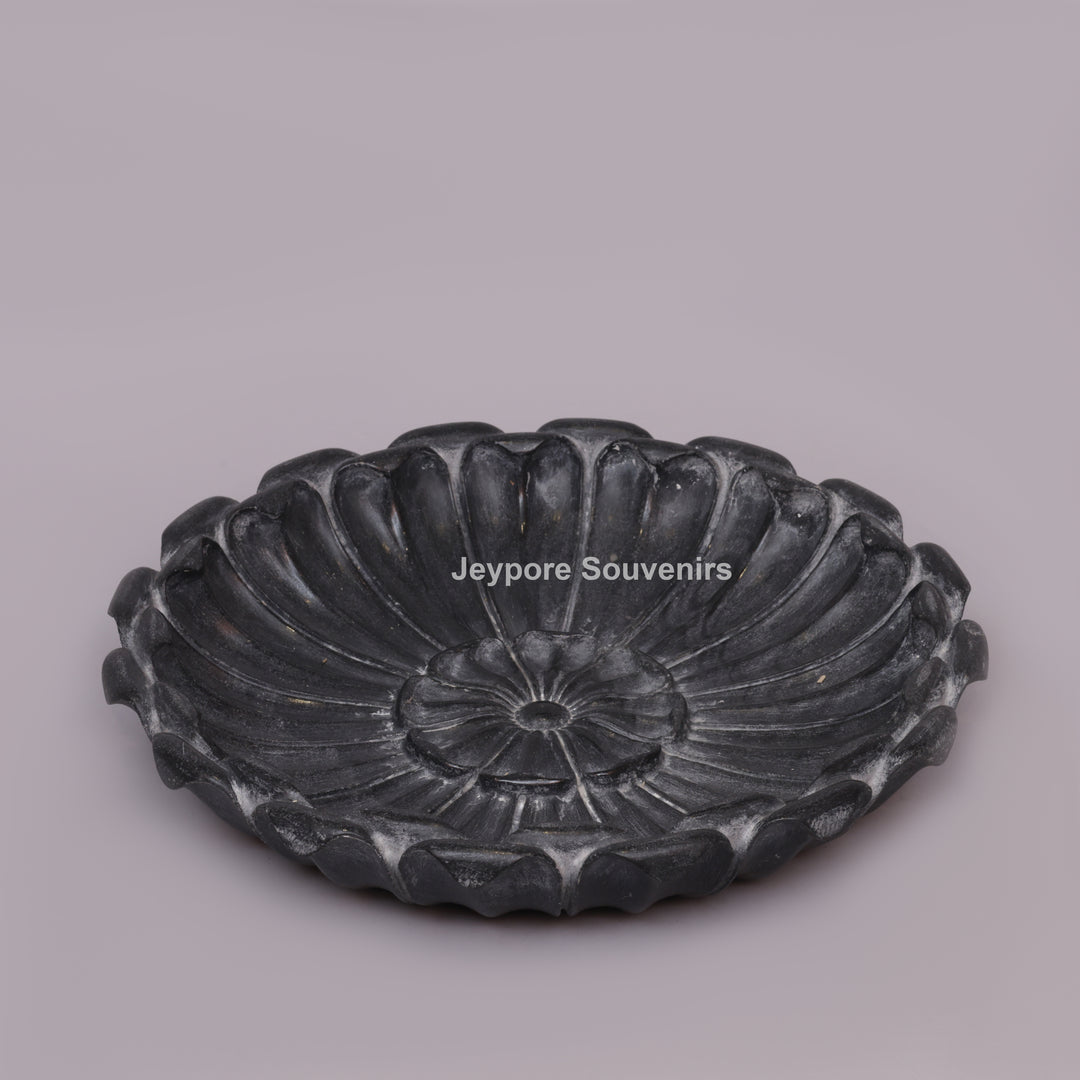 Hand-Carved Black Marble Flower Urli Bowl