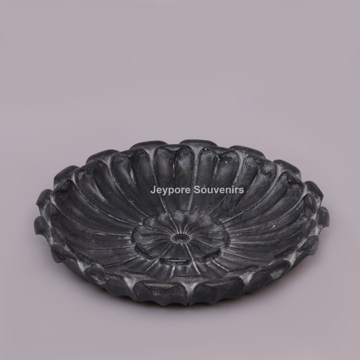 Hand-Carved Black Marble Flower Urli Bowl