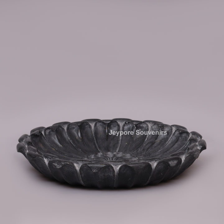 Hand-Carved Black Marble Flower Urli Bowl