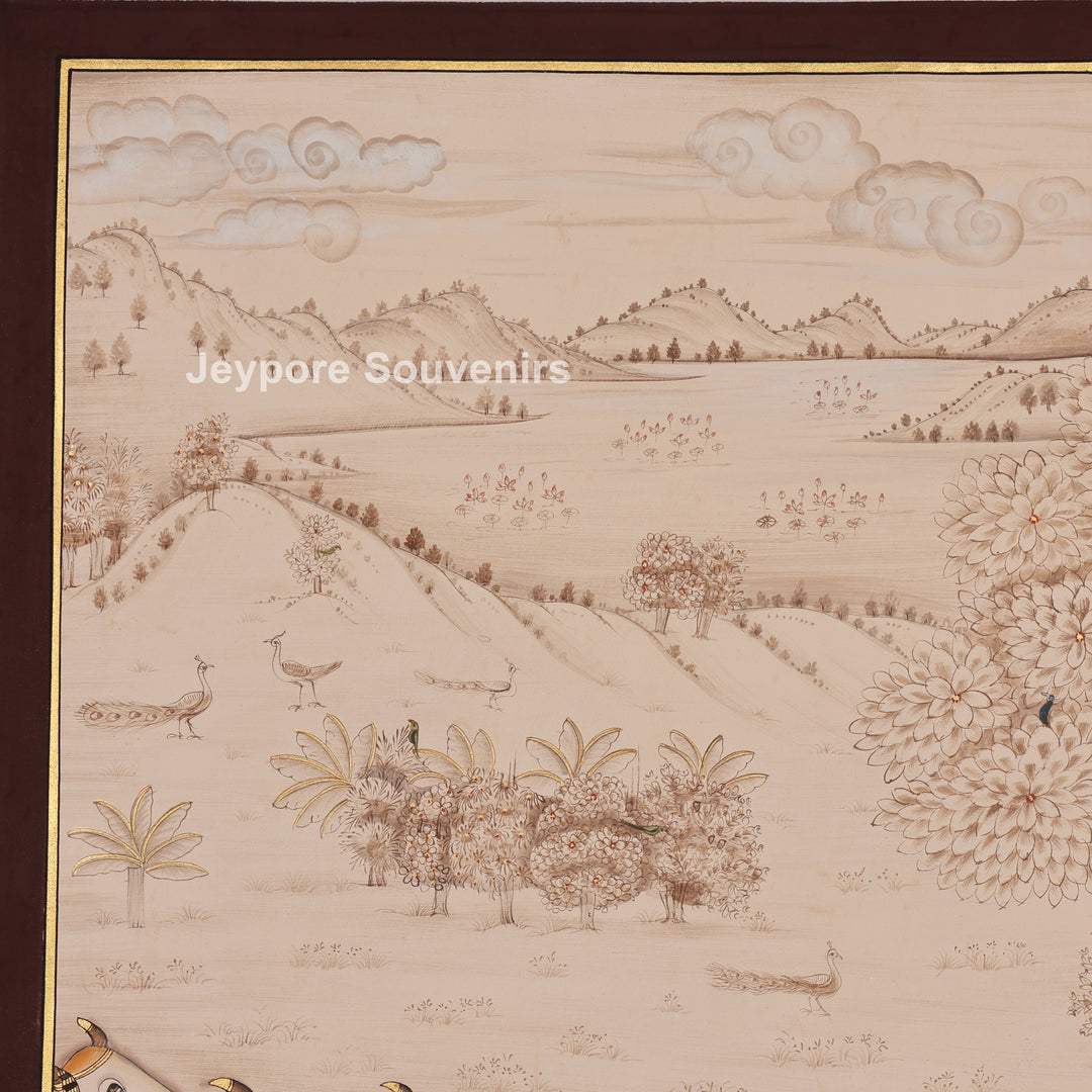 Hand-Painted Krishna Among Devoted Cows - Pichwai