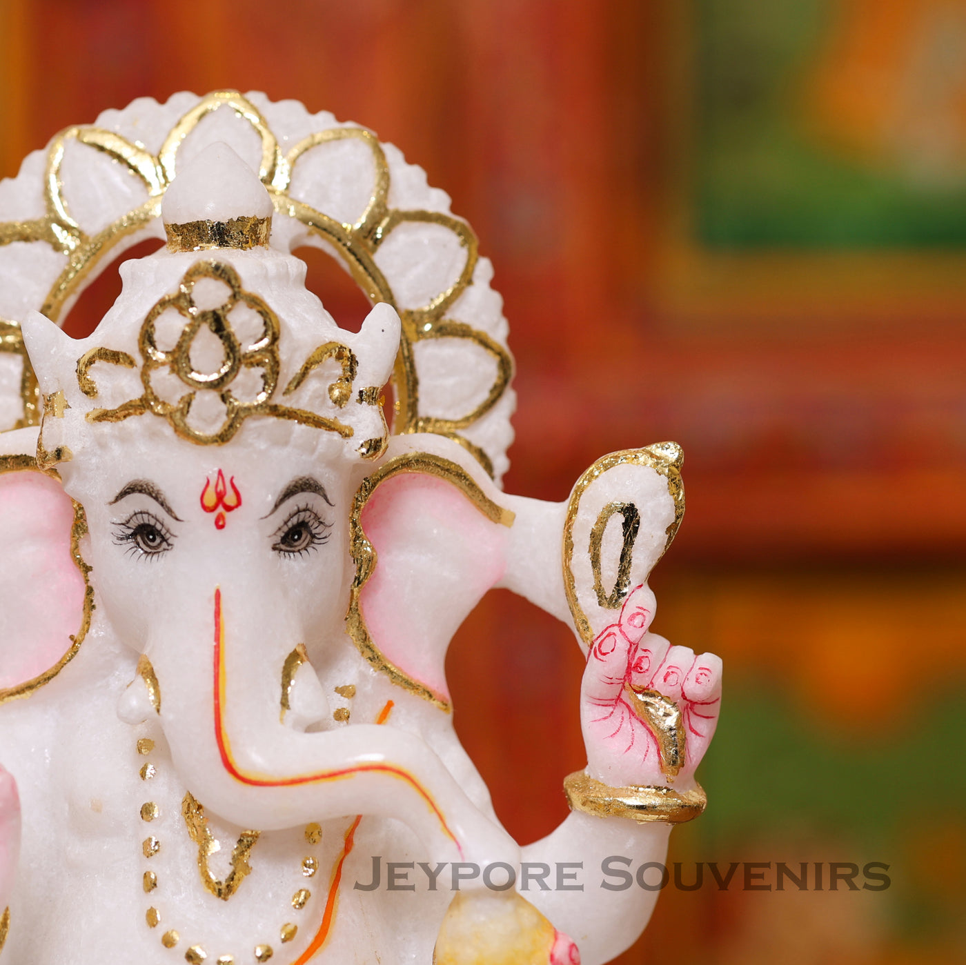 8" Pure White Marble Handmade Ganesha Statue for Home Temple & Office