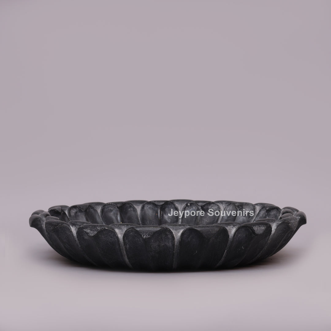 Hand-Carved Black Marble Flower Urli Bowl