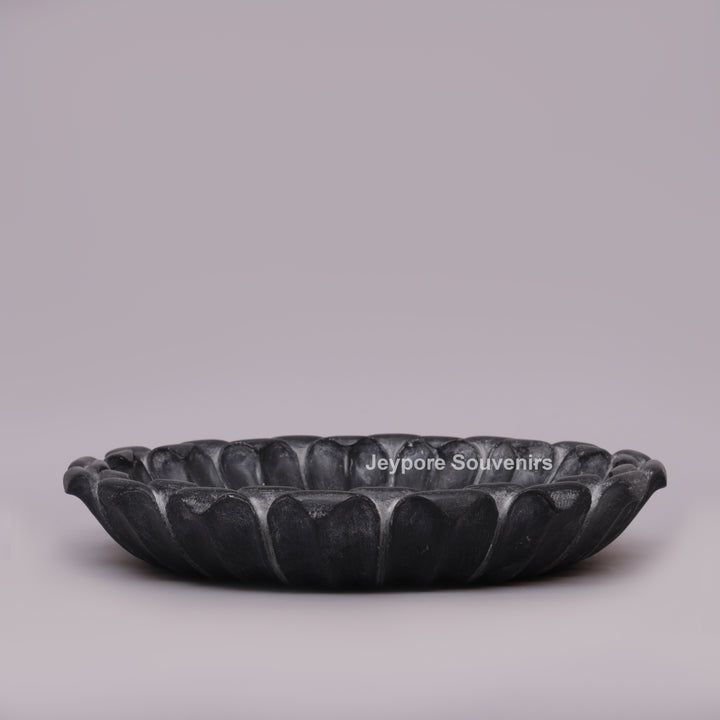 Hand-Carved Black Marble Flower Urli Bowl