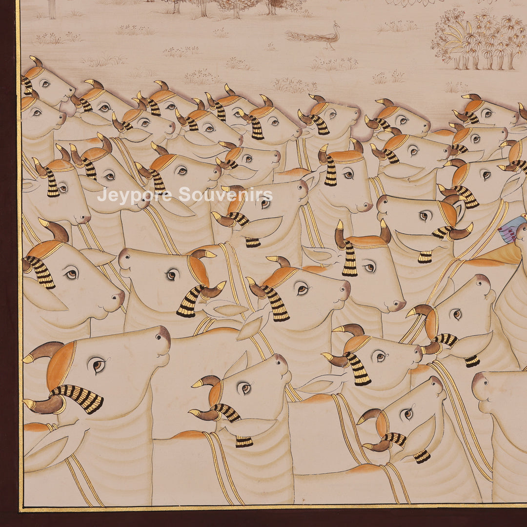 Hand-Painted Krishna Among Devoted Cows - Pichwai