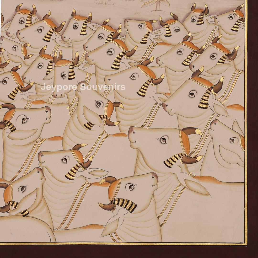 Hand-Painted Krishna Among Devoted Cows - Pichwai