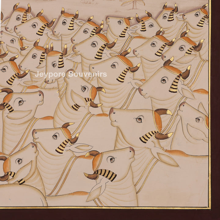 Hand-Painted Krishna Among Devoted Cows - Pichwai