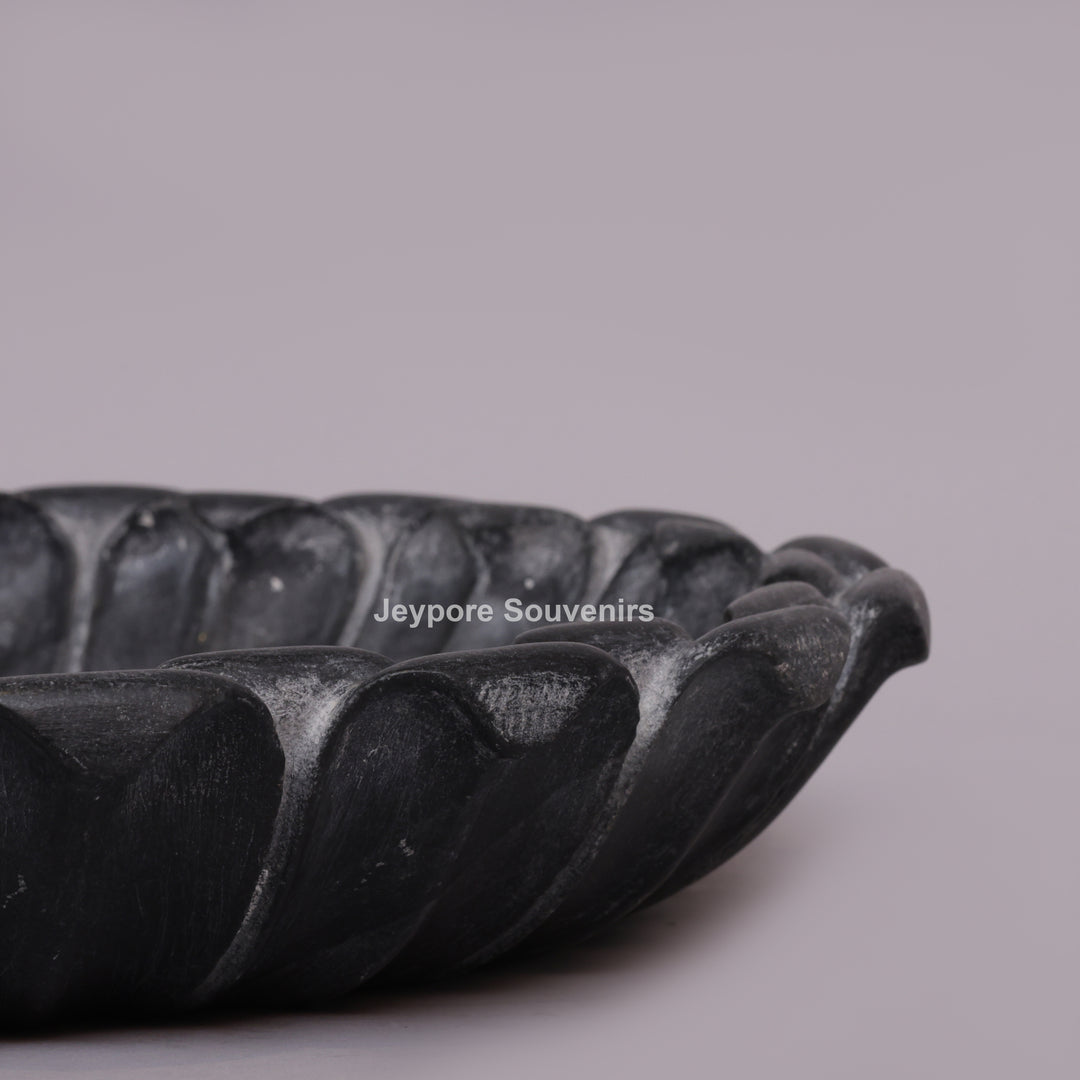 Hand-Carved Black Marble Flower Urli Bowl