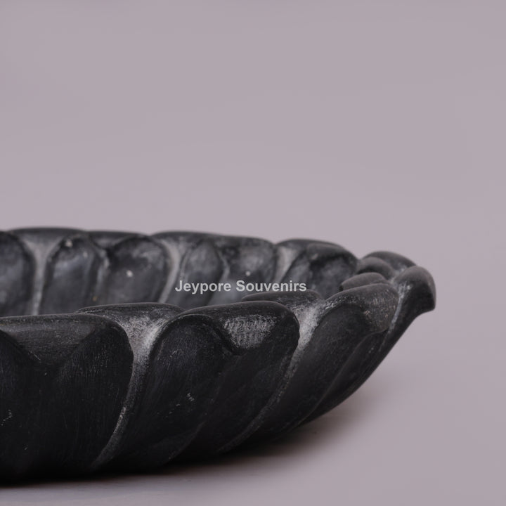 Hand-Carved Black Marble Flower Urli Bowl
