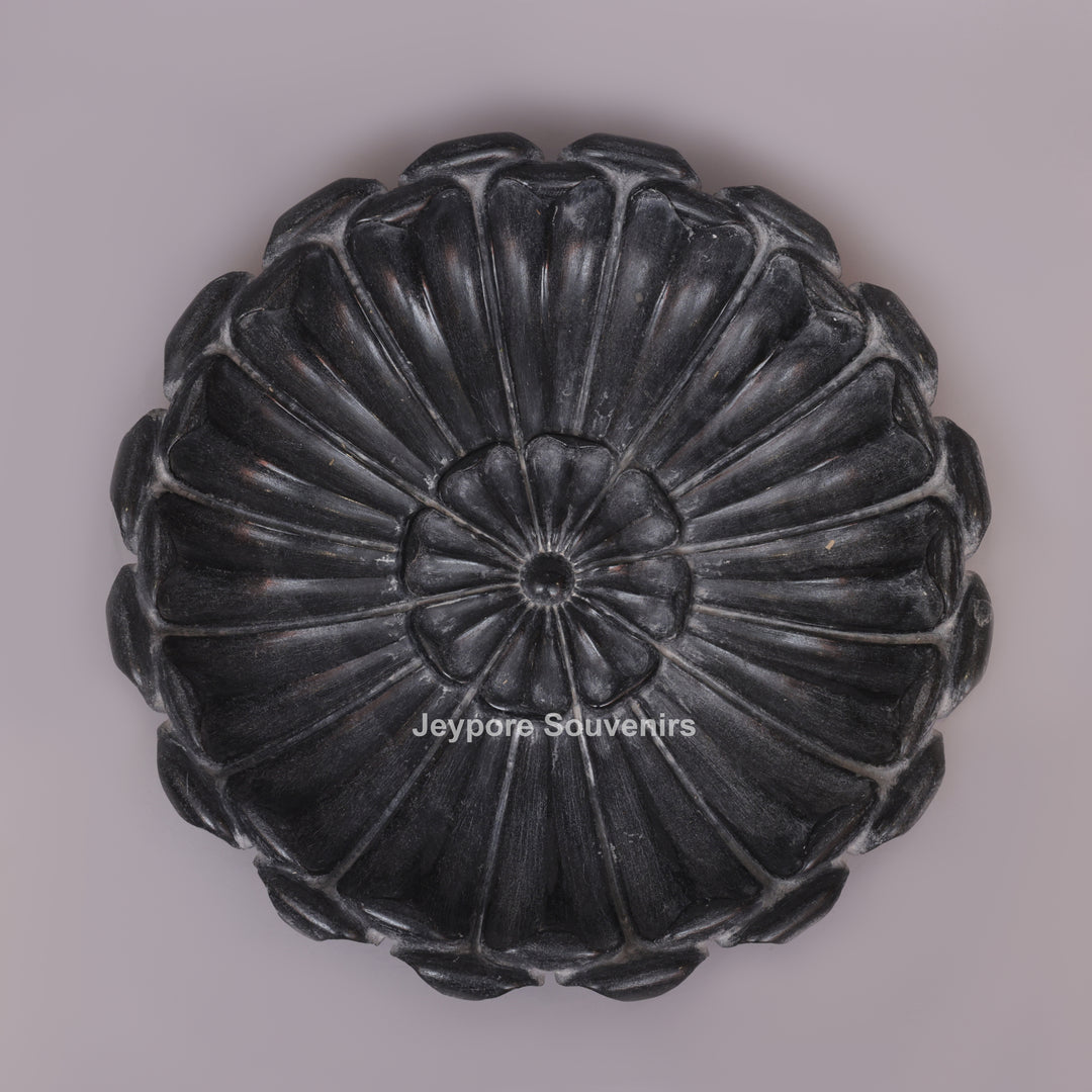 Hand-Carved Black Marble Flower Urli Bowl