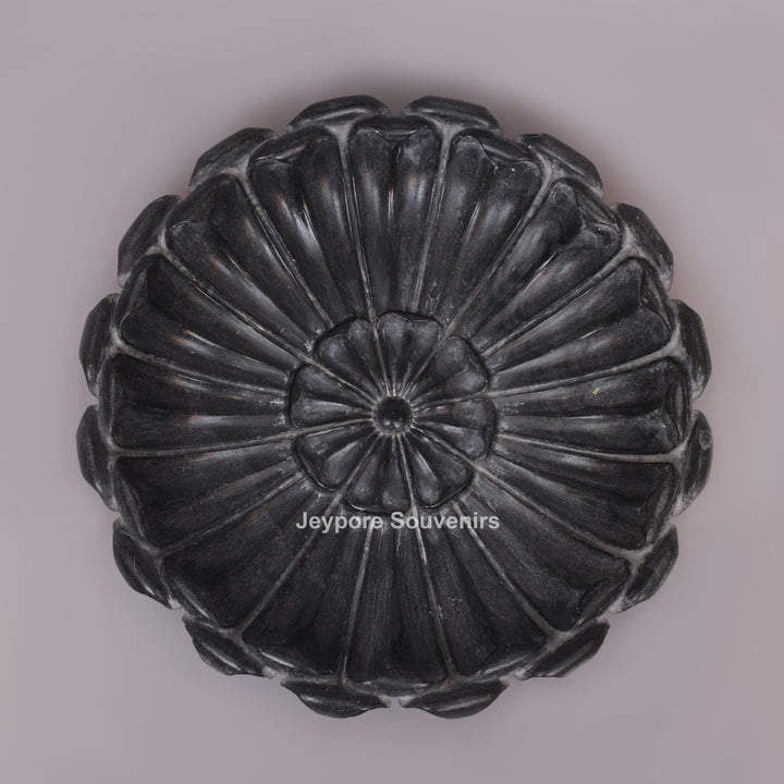 Hand-Carved Black Marble Flower Urli Bowl