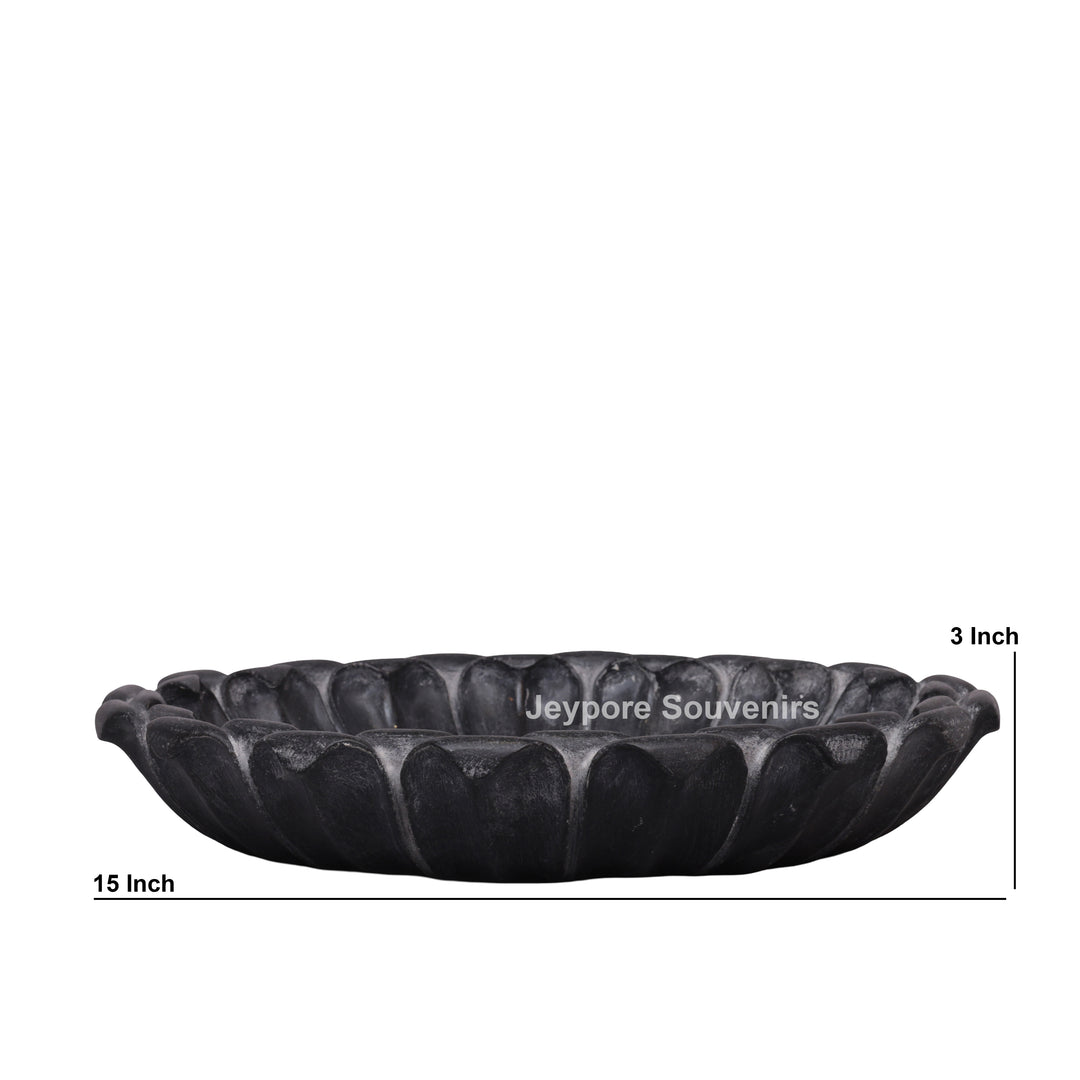 Hand-Carved Black Marble Flower Urli Bowl