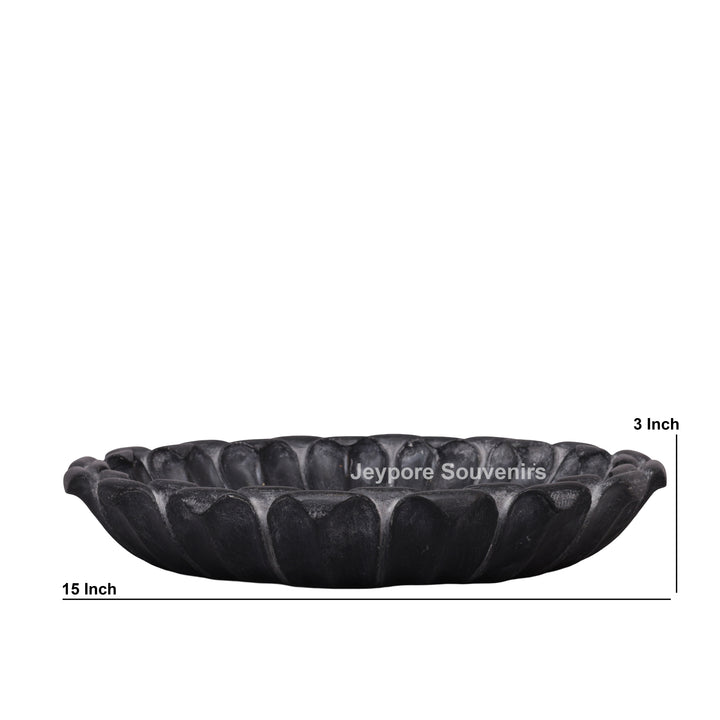 Hand-Carved Black Marble Flower Urli Bowl