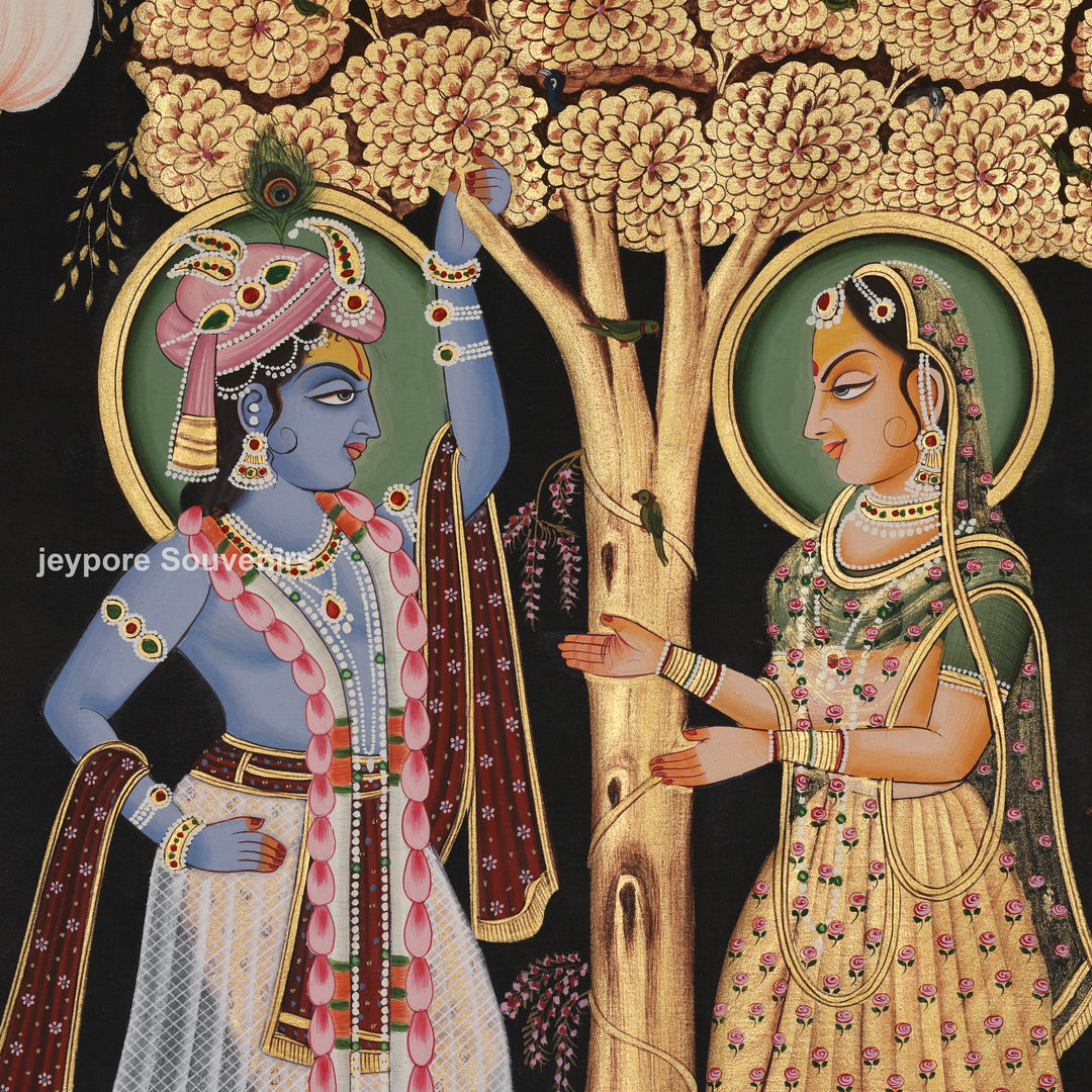 Krishna and Radha with Devotees – Hand-Painted Pichwai