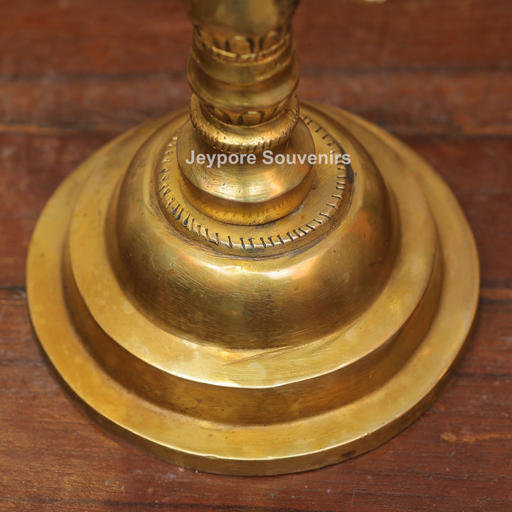 Handcrafted Brass Krishna Flute Oil Lamp with Hanging Bells