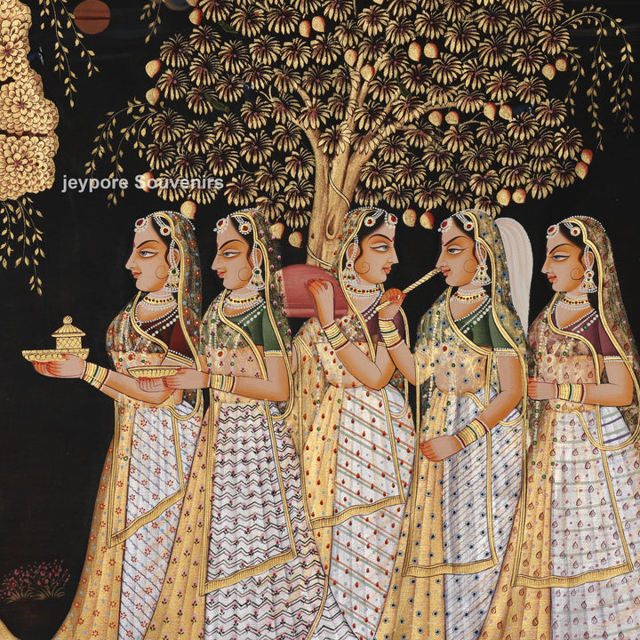 Krishna and Radha with Devotees – Hand-Painted Pichwai