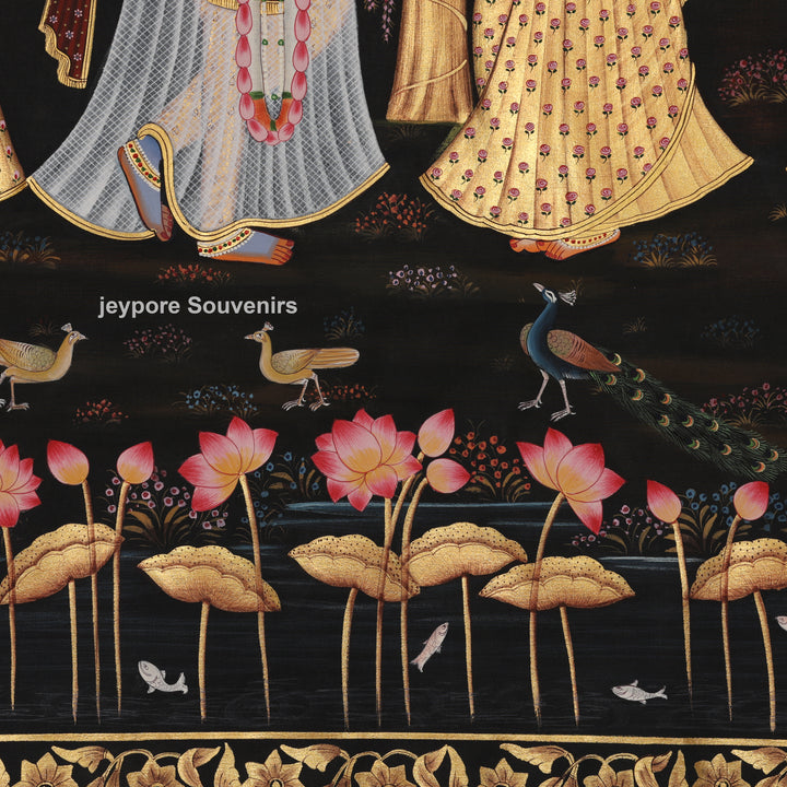 Krishna and Radha with Devotees – Hand-Painted Pichwai