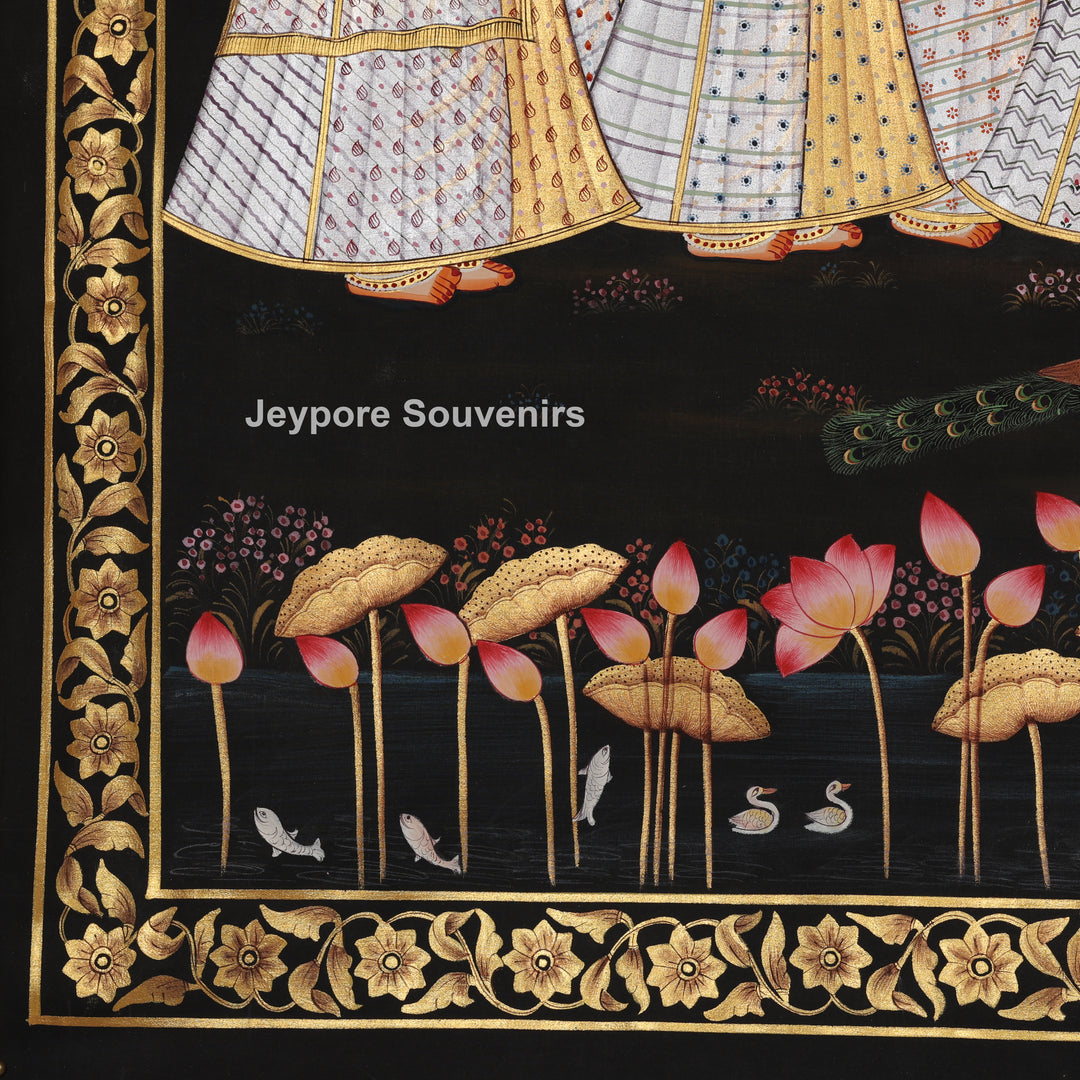 Krishna and Radha with Devotees – Hand-Painted Pichwai