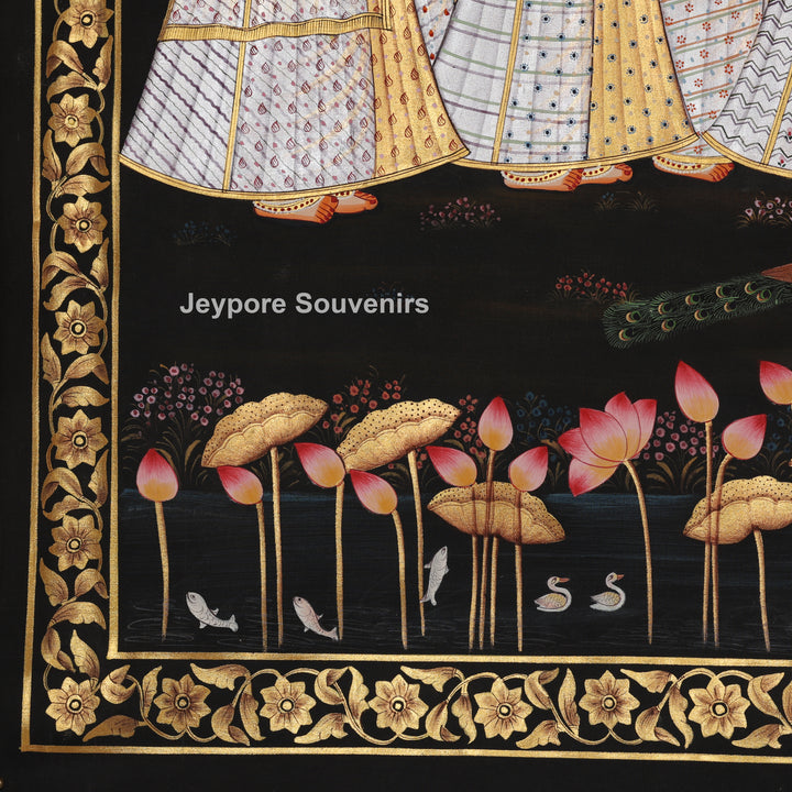 Krishna and Radha with Devotees – Hand-Painted Pichwai