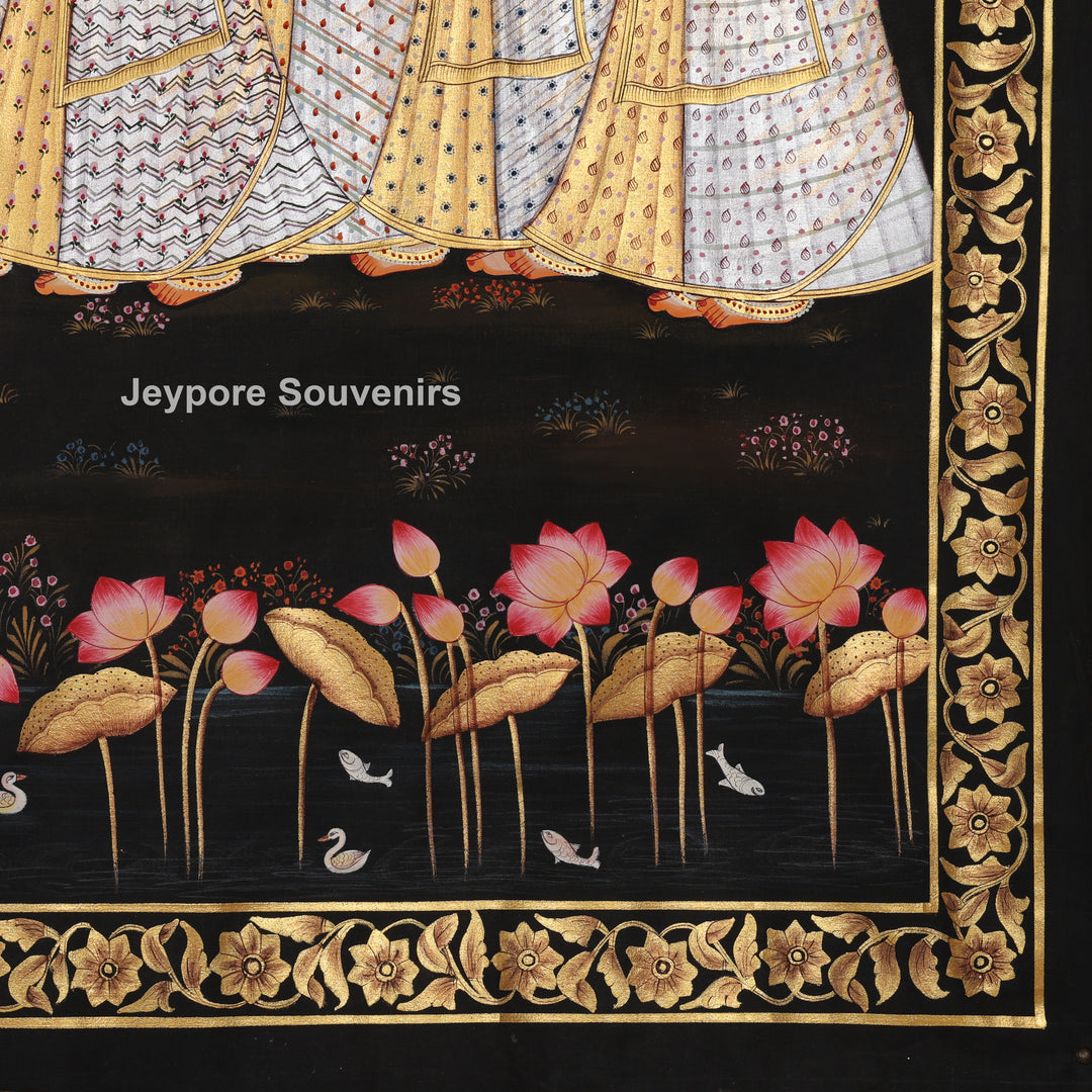 Krishna and Radha with Devotees – Hand-Painted Pichwai