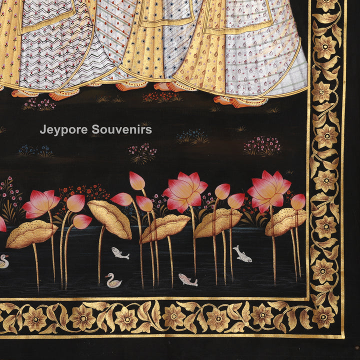 Krishna and Radha with Devotees – Hand-Painted Pichwai