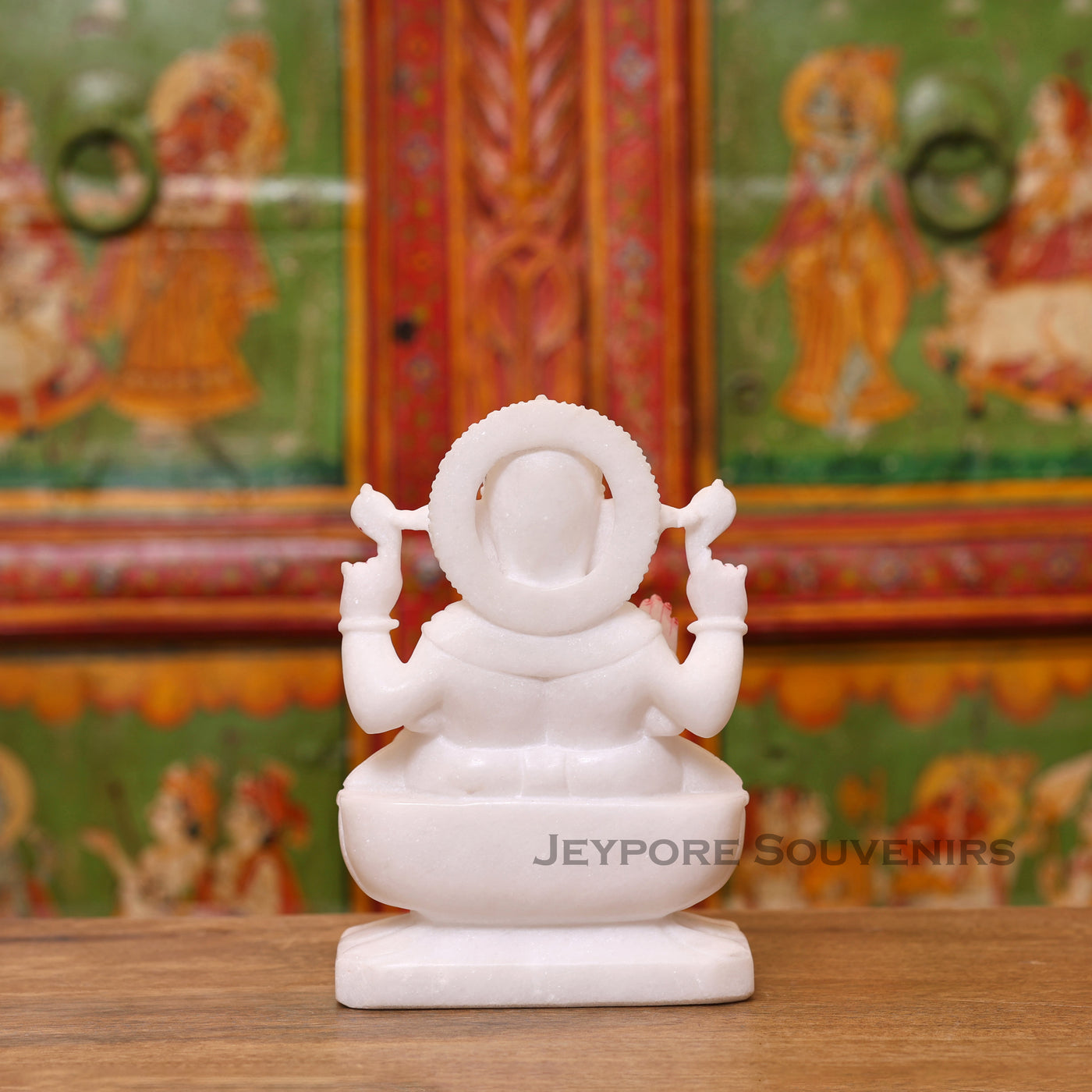 8" Handcrafted White Marble Lotus Base Lord Ganesha Idol