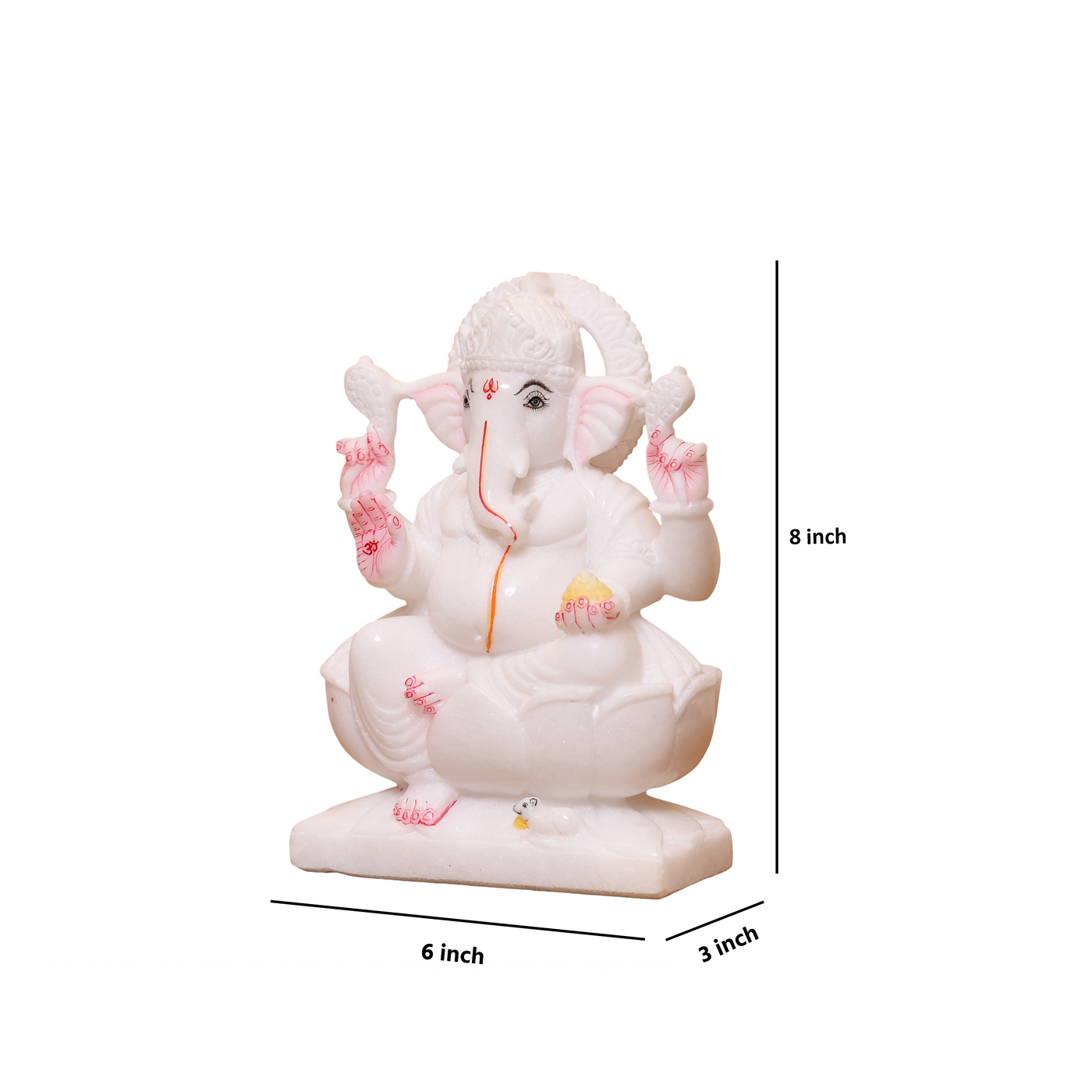 8" Handcrafted White Marble Lotus Base Lord Ganesha Idol