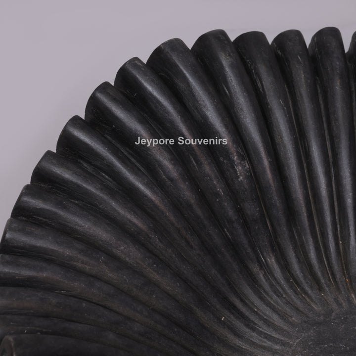 Handcrafted Black Marble Fluted Urli Bowl with Scalloped Ripple Edge
