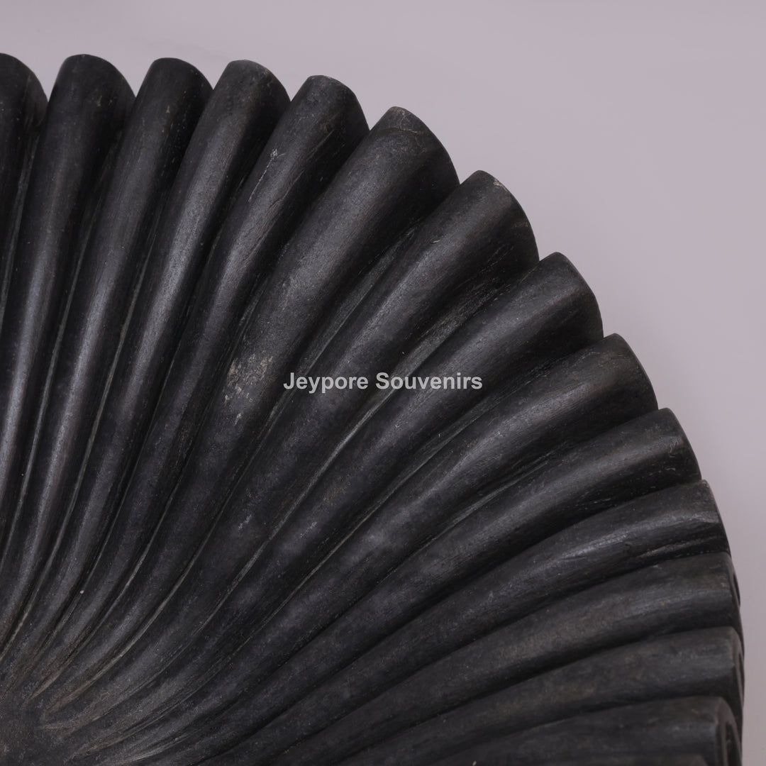 Handcrafted Black Marble Fluted Urli Bowl with Scalloped Ripple Edge