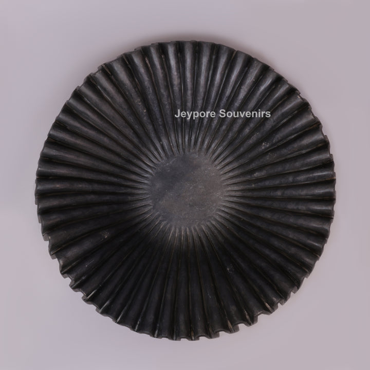 Handcrafted Black Marble Fluted Urli Bowl with Scalloped Ripple Edge