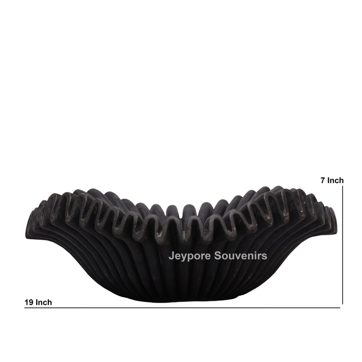 Handcrafted Black Marble Fluted Urli Bowl with Scalloped Ripple Edge