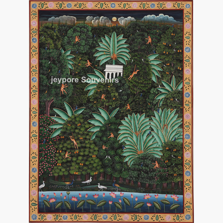 Hand-Painted Forest Scene with Trees and Nature - Pichwai