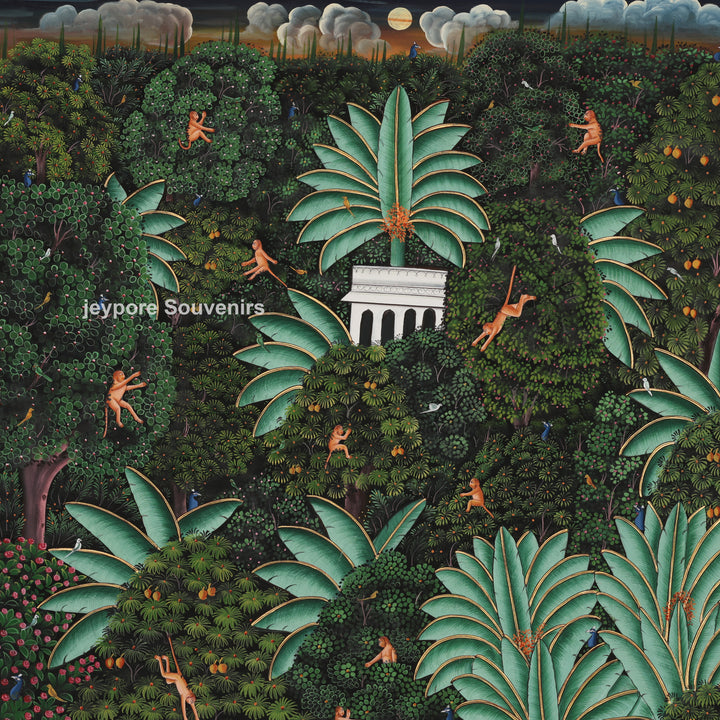 Hand-Painted Forest Scene with Trees and Nature - Pichwai