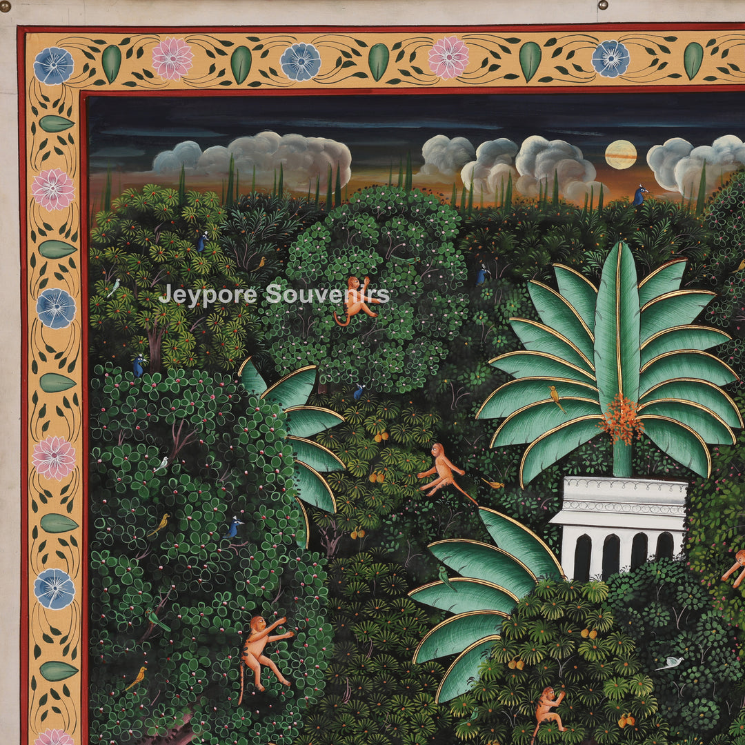 Hand-Painted Forest Scene with Trees and Nature - Pichwai
