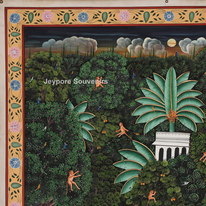 Hand-Painted Forest Scene with Trees and Nature - Pichwai