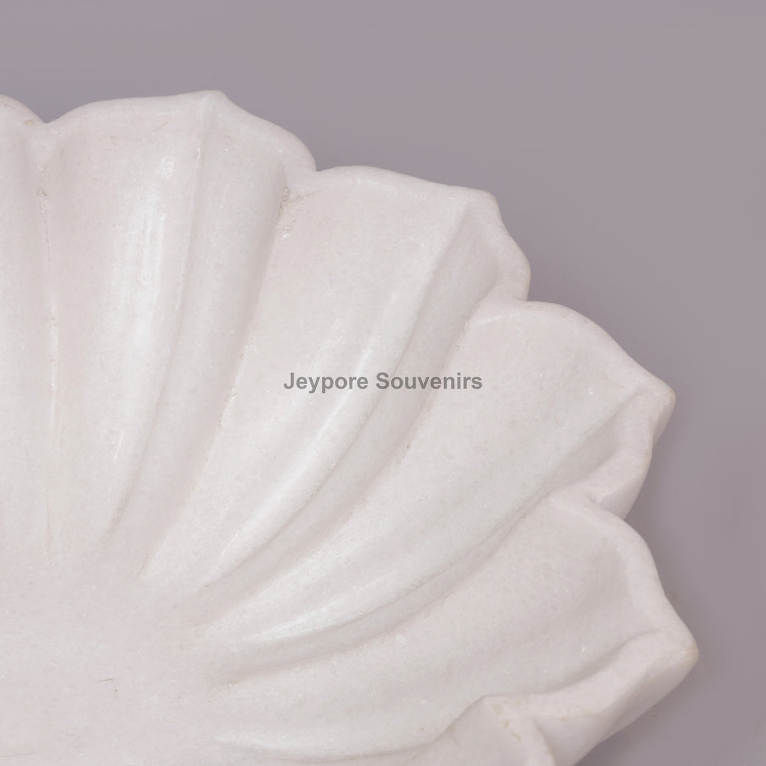 Handcrafted White Marble Lotus Urli Bowl with Fluted Petal Design