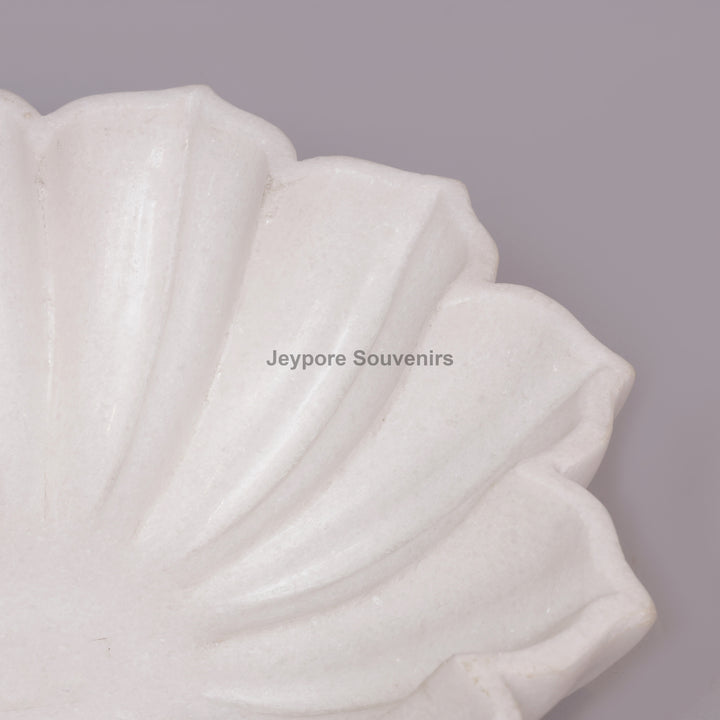 Handcrafted White Marble Lotus Urli Bowl with Fluted Petal Design