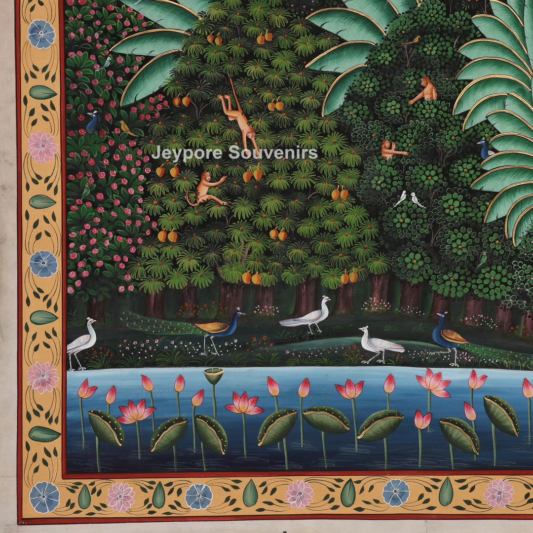 Hand-Painted Forest Scene with Trees and Nature - Pichwai