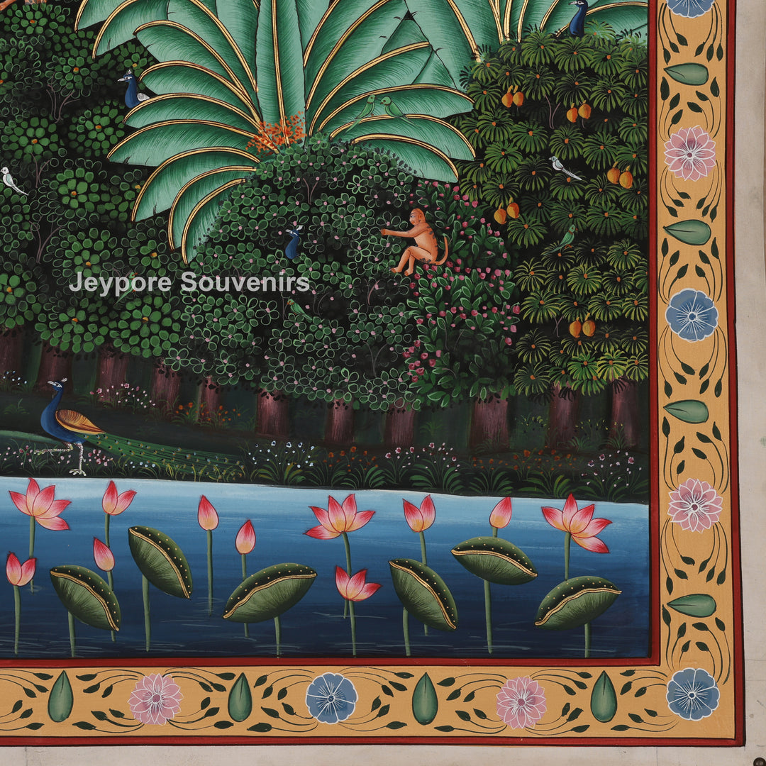 Hand-Painted Forest Scene with Trees and Nature - Pichwai