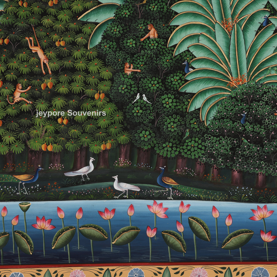 Hand-Painted Forest Scene with Trees and Nature - Pichwai