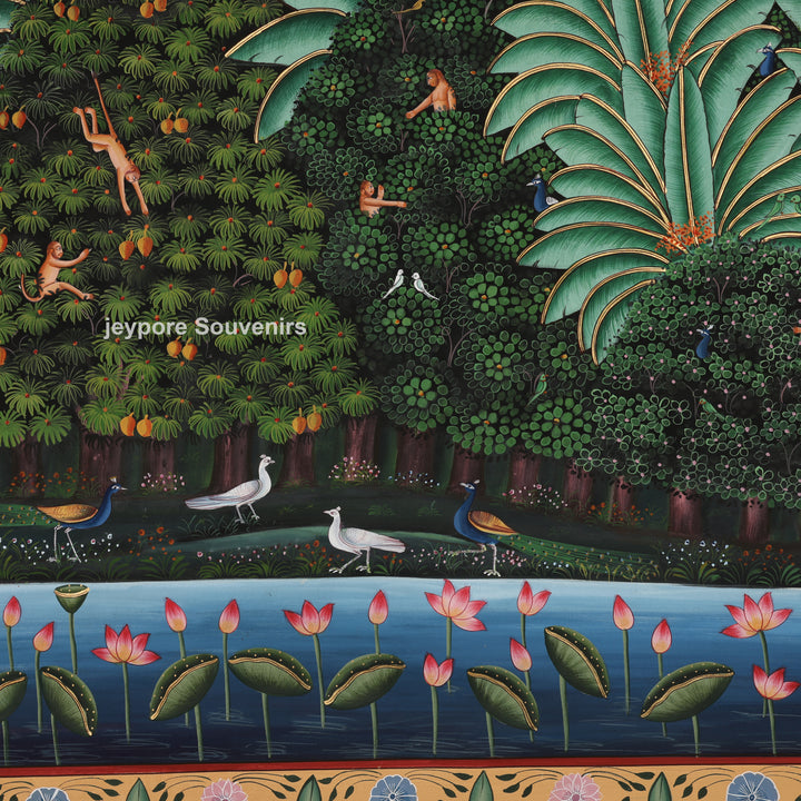 Hand-Painted Forest Scene with Trees and Nature - Pichwai